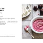 FETA-DIP MIT ROTER BETE, Zubereiten 10 min, Zutaten: Rote Bete, Feta, Milch, Seidentofu, Salz, Pfeffer. Bild zeigt Dip, Rote Bete, Feta.
