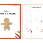 Kapitel 3: Essen & Trinken. Zuckerstange. Links: Lebkuchenmann. Rechts: Sechs Schritte zum Zeichnen einer Zuckerstange.