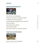 INHALT: Vorwort, Spirituelle Rückzugsorte, Inspiration und Erkenntnis; enthält Fotos eines blauen Buddha und eines Kircheninnenraums.