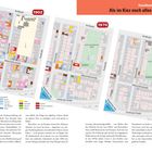 Links: „1902“, „Generalkommando d. Garde-Corps“; Mitte: „1970“, „Spielplatz“; Rechts: „Heute“, „Carl-von-Ossietzky-Park“. Drei Stadtplan-Grafiken, verschiedene Farben.
