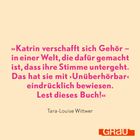 Zitat von Tara-Louise Wittwer über Katrins Buch "Unüberhörbar". Unten rechts ist ein orangenes Logo mit der Aufschrift "GRAU".