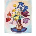 Blumenvase mit bunten, stilisierten Blumen. Signatur: "Münter 1923". Unterhalb Kalender mit Zahlen von 3 bis 31.