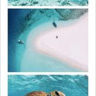 Kalenderblatt für März 2027. Oben Fische, Mitte einsame Insel mit Booten, unten schwimmt eine Meeresschildkröte.