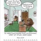 "Lesen Sie wieder einen Ihrer Arztromane?" "Medizinische Fortbildung, Chef!" Wassermann-Cartoon, März 2027 Kalenderblatt.