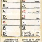 "Märzenstaub bringt Gras und Laub." Kalender für März mit Illustration: Landarbeit bei altem Fachwerkhaus, Blumenornamente.