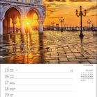 Zitat: "Mein Leben ist ein schönes Märchen, so reich und glücklich." Kalenderblatt für März mit Sonnenaufgang hinter Gebäudebögen.