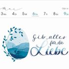 "Mai 3 Mo 4 Di 5 Mi 6 Do Christi Himmelfahrt 7 Fr 8 Sa 9 So Gib alles für die Liebe." Illustration mit blauer Natur.