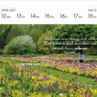 Kalendertext: April 2027, 12-18 mit Wochentagen, KW 15. Zitat von Astrid Lindgren über Zeit zum Schauen. Darunter ein blühender Garten.