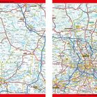 Rechts "Berlin" in großen Buchstaben. Übersichtskarte der Region Berlin-Brandenburg mit Straßen, Orten und Naturparks.