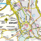 Text: "Flughafen Erfurt-Weimar", "ERFURT", "Krämerbrücke", "Dom". Stadtplan mit Hauptstraßen und Parks in Gelb.