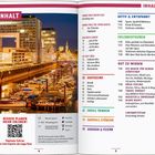 INHALT: Kategorien und Seitenzahlen. Links ein beleuchteter Hafen bei Nacht. QR-Code für digitale Extras.
