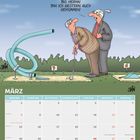Kalenderblatt März mit Karikatur: Zwei Männer beim Minigolf, einer sagt: "Bis hierhin bin ich gestern auch gekommen!".