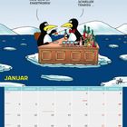 „Mein Wein ist eingefroren!“ „Tja, sie müssen schon ein wenig schneller trinken …“ Zwei Pinguine an einer Bar auf Eis.