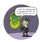 Illustration: Ein Spiegel mit Gesicht sagt zu einer grünen Figur: „...aber die Borgkönigin im Spiegeluniversum ist 1000x schöner als Ihr.“