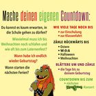 Ein gelbes Poster mit buntem Text. Dinosaurier im Rock-Style rahmen den Text zu einem Countdown-Thema ein.