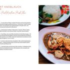 "Garnelen mit Knoblauch und Pfeffer. Rezept für 2-3 Personen. Foto: Teller mit Garnelen, Reis und Getränk."