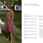 "GIGI-PULLOVER für Mamas" steht oben. Links hält ein Mädchen mit Blume die Hand einer Frau, beide in Pullovern.
