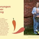 Kleine Veränderungen bei deiner Ernährung. Text über gesunde Ernährung. Illustration von zwei Karotten. Familie posiert draußen.
