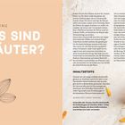 Einleitung: Was sind Kräuter? Illustration von Kräutern links; Text über Pflanzenchemie, Inhaltsstoffe und Gerbstoffe rechts.