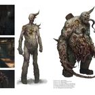 Links oben steht "Atoma Primus". Rechts groteske Kreaturen, teils humanoid, mutiert und bedrohlich. Umgebung industriell und dystopisch.