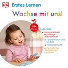 Erstes Lernen. Wachse mit uns! 18+ Monate. Lernziele: Feinmotorik, Konzentration, Formenerkennung, Sortieren. Ein Kind puzzelt.