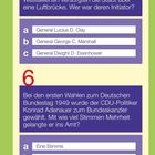 5: Luftbrücke-Initiatorfrage mit drei Optionen. 6: Adenauer's Wahl 1949, Stimmenmehrheit-Suche. Logo: Erdkugel und „Politik“.