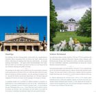 "Quadriga: Die Quadriga auf dem Schlossportikus... Schloss Richmond: Das pittoreske Schloss wurde zwischen 1769 und 1774 als..."  
Links oben: Eine Quadriga auf einem Gebäude. Rechts oben: Ein Schloss in einem grünen Park.