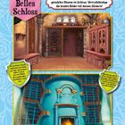 "Belles Schloss", "Küche und Bibliothek...", "In welchem Raum befindet sich Belle...", "Bibliotheken gibt es schon..."

Oben: Küche, Backsteinmauern, Holzmöbel. Unten: prächtige Bibliothek mit blauem Kamin.