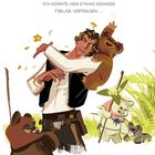 Text: "Ich könnte hier etwas weniger Freude vertragen..."  
Illustration von einem genervt aussehenden Mann mit kleinen, freudigen Wesen um ihn herum.