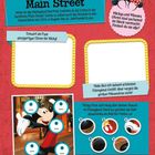 "Main Street" und Infos über das Entwerfen von Mickeys Ohren. Bildteile mit Mickey Mouse und Aufgaben zu Disneyland.