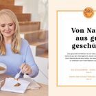 "Von Natur aus gut geschützt" steht neben einer Frau, die Essen vorbereitet. Vor ihr Schälchen, Gläser und Gewürze.