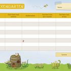 „Im Hexengarten“ und Kategorien: Tier, Wohnen, Zauberwesen, Aktivitäten, Ernten, Punkte. Illustration mit Igelhaus.