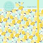 Text: "live love teach", "Schuljahr 2026/27". Illustration: Zitronenmuster in Gelb und Türkis auf hellem Hintergrund.