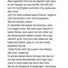 Text enthält einen Dialog über Romantik und Schulalltag. „Na schönen Dank, dass du mich daran erinnerst“, lachte sie.