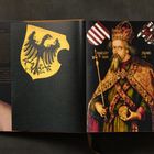 Links Text: "Northern Star", Zitat von Erasmus von Rotterdam. Rechts ein Gemälde eines gekrönten Monarchen.