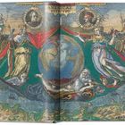 "AMERICA RETECTIO", "GENUENSIS CHRISTOPHORUS COLUMBUS", "FLORENTINUS AMERICUS VESPUCCIUS". Eine detailreiche Illustration.