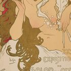 "Salon des Cent", Kalenderblatt März. Jugendstil-Illustration: Frau mit langem Haar, weiße Draperie, verzierte Schrift.