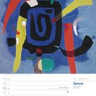 01. Woche Januar 2027, die Wochentage sind gelistet. Oben ein abstraktes Gemälde mit farbigen Formen.