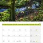 Kalenderblatt für März 2027. Oben ein Waldbild mit Sonnenstrahlen und einem Bach. Darunter die Monatsübersicht.