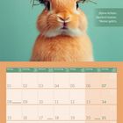 „Krone richten. Konfetti husten. Weiter geht's.“ Illustriertes Kaninchen mit Osternest und Eiern. Kalender März 2027.