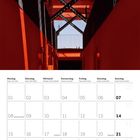 Kalender für März 2027. Die Tage sind von Montag bis Sonntag aufgelistet. Oben sind rote Treppen in geometrischen Mustern.