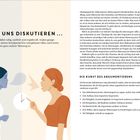 LASS UNS DISKUTIEREN ... Zwei Frauen streiten, Uhr zeigt vier Uhr, Anleitung zu Argumentation.