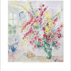 März. March. Max Claget. Buntes, impressionistisches Gemälde mit Blumenstrauß in Vase, helle Farben. Kalender unten.