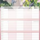 Kalenderblatt für März 2027. Illustration: Vögel auf einem Nistkasten, umgeben von rosa Blüten und grünen Blättern.