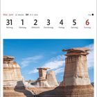 Kalender: Mai/Juni, Woche 22, Montag 31 bis Sonntag 6. Unten sind Hoodoos in den Badlands bei Drumheller, Alberta, abgebildet.