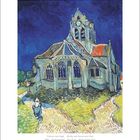 Zitat über Auvers, Van Gogh Gemälde: Kirche, gekräuselter blauer Himmel, Pfad und Frau. Kalenderdaten für Mai.