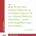 "Zeit ist eine sehr kostbare Gabe..." von Amelia Barr. Links: "SEPTEMBER 19", unten: "SONNTAG". Schlichtes Design.