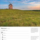 Kalenderseite: "Mai/Juni, 22. Woche". Zitat: "Wenn der Wind des Wandels weht...". Landschaft mit einer alten Windmühle.