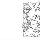 Ein Hase in einem Tulpenfeld bei Sonnenschein. Verspielte Linien, Wolken und blauer Himmel zieren die Szene.