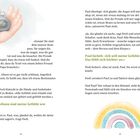 Eine Illustration zeigt eine Hand mit einem Kompass und einen gemalten Regenbogen. Texte handeln von Gefühlen und Ermutigung.